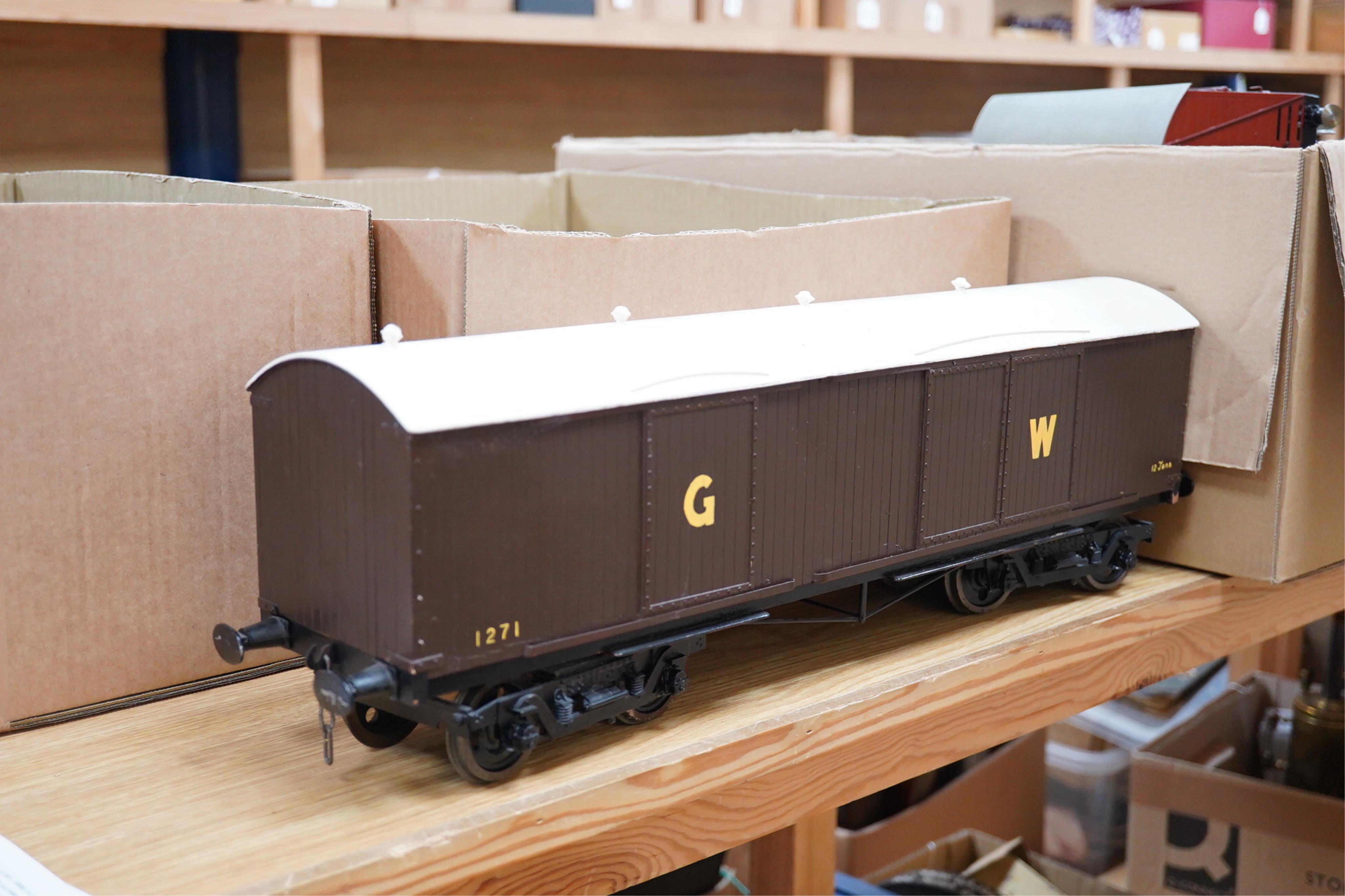 Two Gauge 3 model railway scratch-built GWR freight vans in resin, wood and steel, etc. construction, a siphon J bogie van and a 4-wheel cattle van